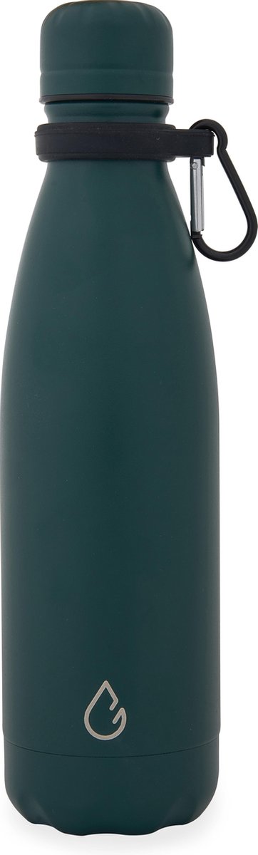 Wattamula Luxe Design eco RVS drinkfles - mosgroen - met extra carrier - 500 ml - waterfles - thermosfles - sport