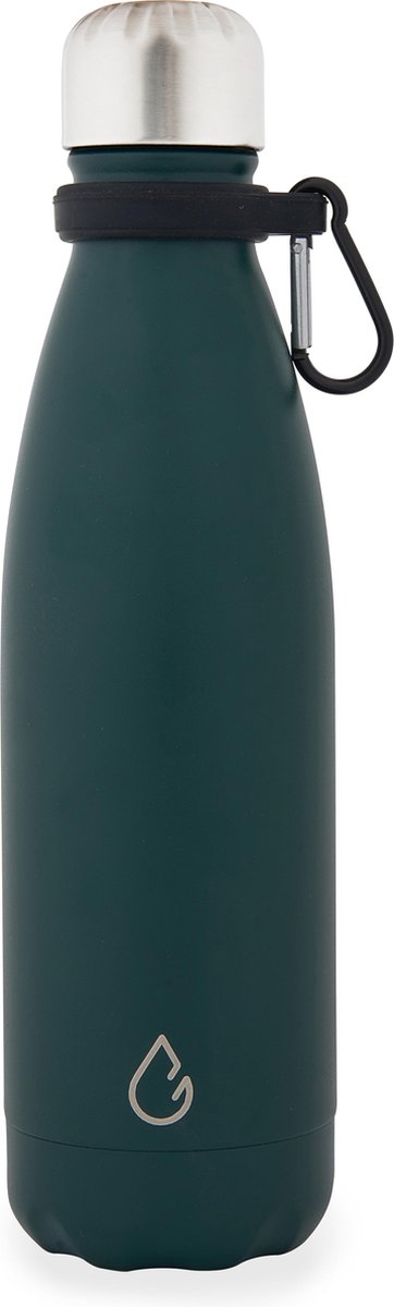 Wattamula Design eco RVS drinkfles - mosgroen - met extra carrier - 500 ml - waterfles - thermosfles - sport