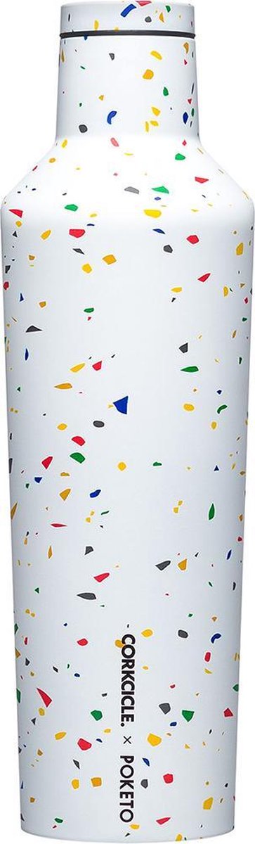 Corkcicle Canteen 475ml 16oz - Poketo White Terrazzo Roestvrijstaal - Waterfles en Thermosfles - 3wandig - 25uur koud en 12uur warm - BPA vrij - grote opening voor ijsklontjes