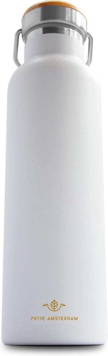 Potje Amsterdam Go 580 ML White - Drink- & Thermosfles - Dubbelwandig RVS- Houdt je drank 8 uur warm en 12 uur koud - Duurzaam -  Ideaal voor tijdens het sporten of voor onderweg
