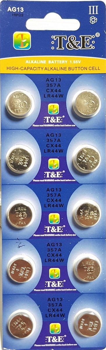 Batterijen AG13 Alkaline 10 stuks / knoopcel batterij / ook genoemd als L1154 / LR44 / 157 / A76 1.55V  /L1154