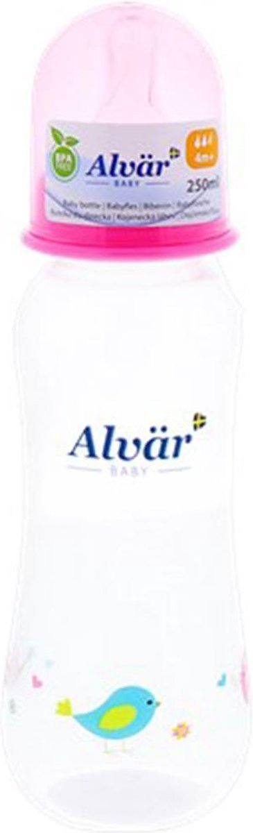 Alvar Babyfles - Roze / Transparant - Kunststof - 250 ml - Ø 6 x 19