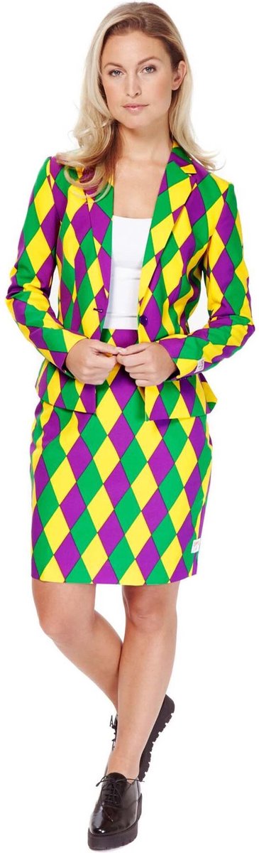 OppoSuits Harlequeen - Vrouwen Kostuum - Gekleurd - Carnaval - Maat 34