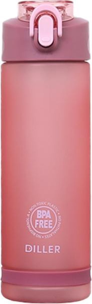 Diller Waterfles met Rietje - Drinkfles - Handig Sluitsysteem  - 750ml  - Roze