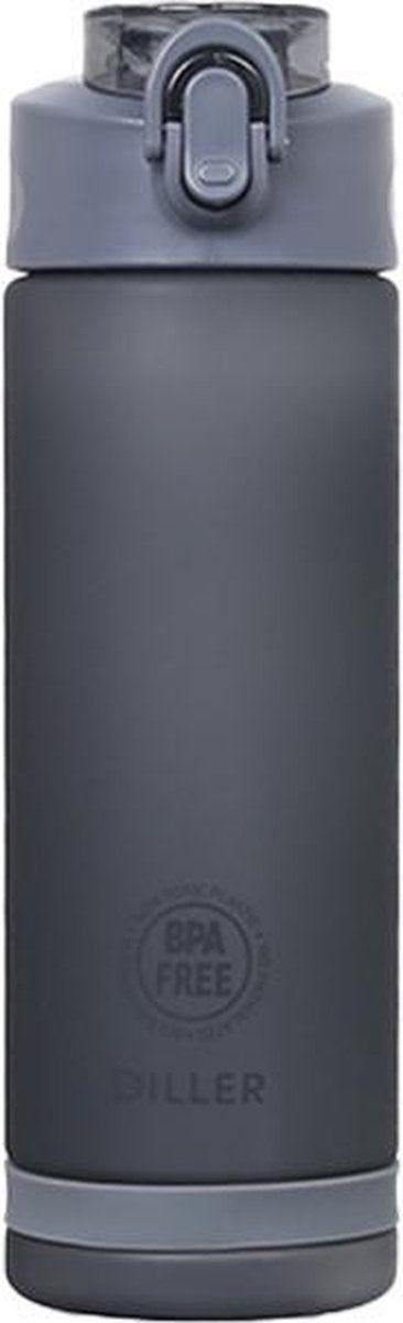 Diller Waterfles met Rietje - Drinkfles - Handig Sluitsysteem  - 750ml  - Zwart - Tritan & BPA-vrij