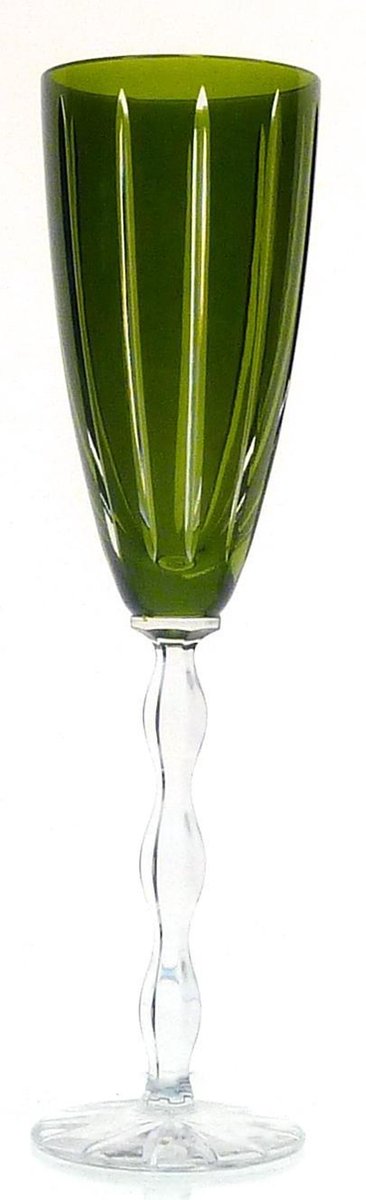 Mond geblazen kristallen champagneglazen - Flute LUXORIA - olive green - set van 2 glazen - gekleurd kristal