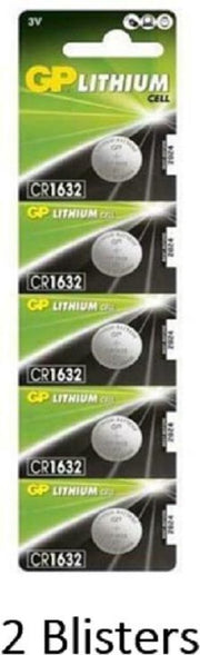 10 stuks (2 blisters a 5 stuks) GP Lithium CR1632 3V knoopcel blister 5