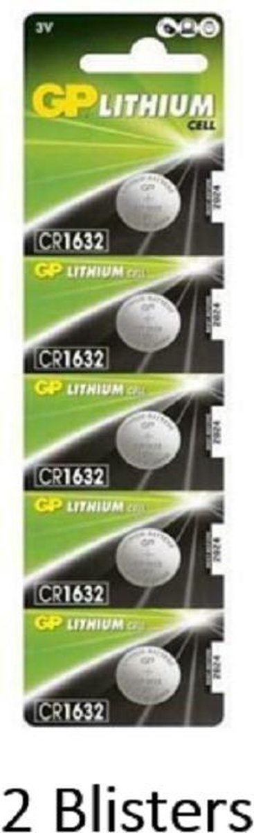 10 stuks (2 blisters a 5 stuks) GP Lithium CR1632 3V knoopcel blister 5