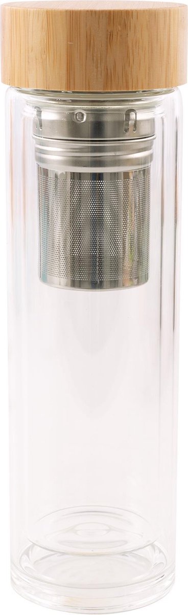 Point-Virgule – Dubbelwandige theebeker – Drinkfles voor losse thee  – Met RVS infuser – Inclusief Thee Zeef - Lekt niet –Glas - 420 ml