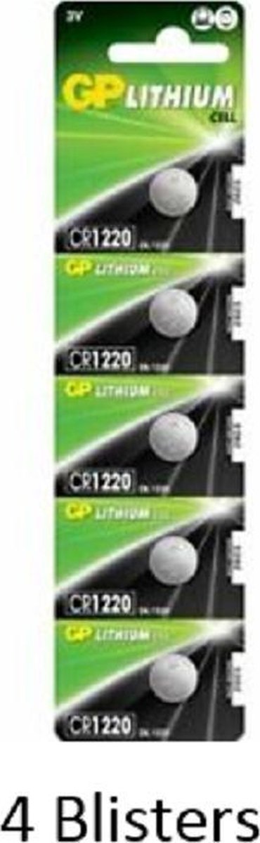20 stuks (4 blisters a 5 stuks) GP Lithium CR1220 3V