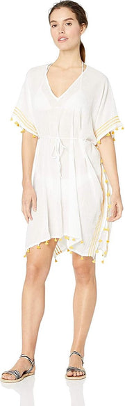 Seafolly Mini Tassel Gauze Kaftan - Kaftan wit met gele details - One size