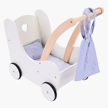 Houten Poppenloopwagen Grijs/Wit