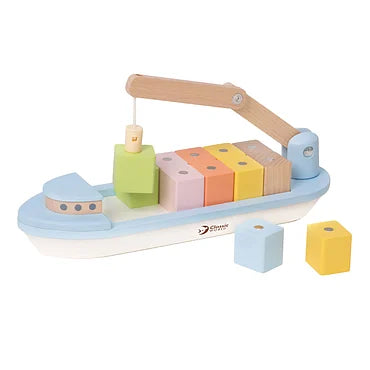 Classic World Houten Blokkenboot met Kraan