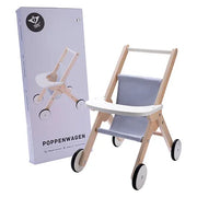 Houten Poppenwandelwagen Grijs/ blauw