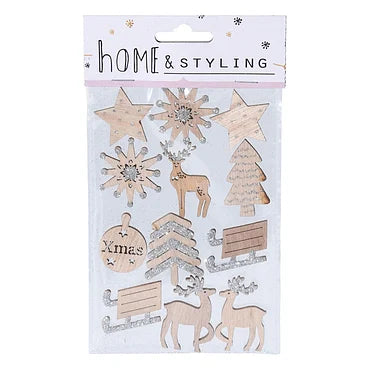 Houten Kerst Stickers met Glitters