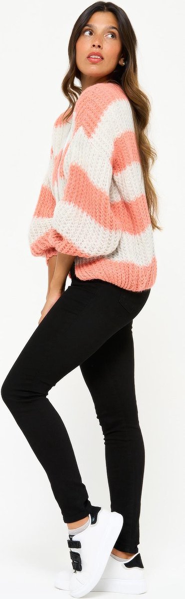 Gebreide open cardigan met strepen - Koraal