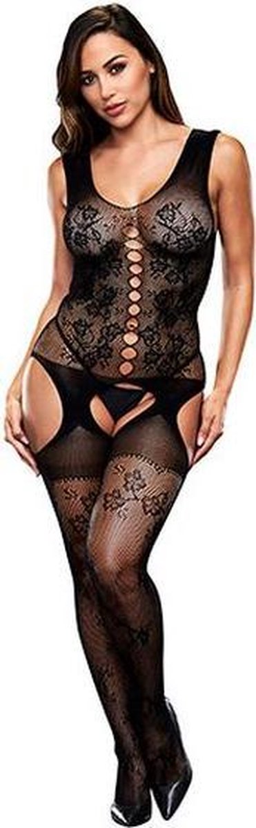 Baci Jacquard kruisloze bodystocking - Zwart - Maat: One Size
