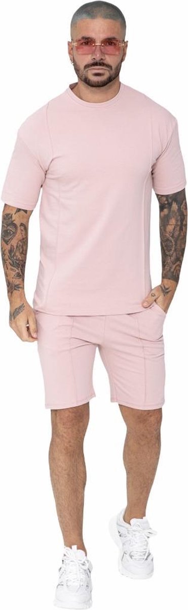 Heren korte broek en shirt - FRLVN - trainingspak kort - zomerset roze - maat XL