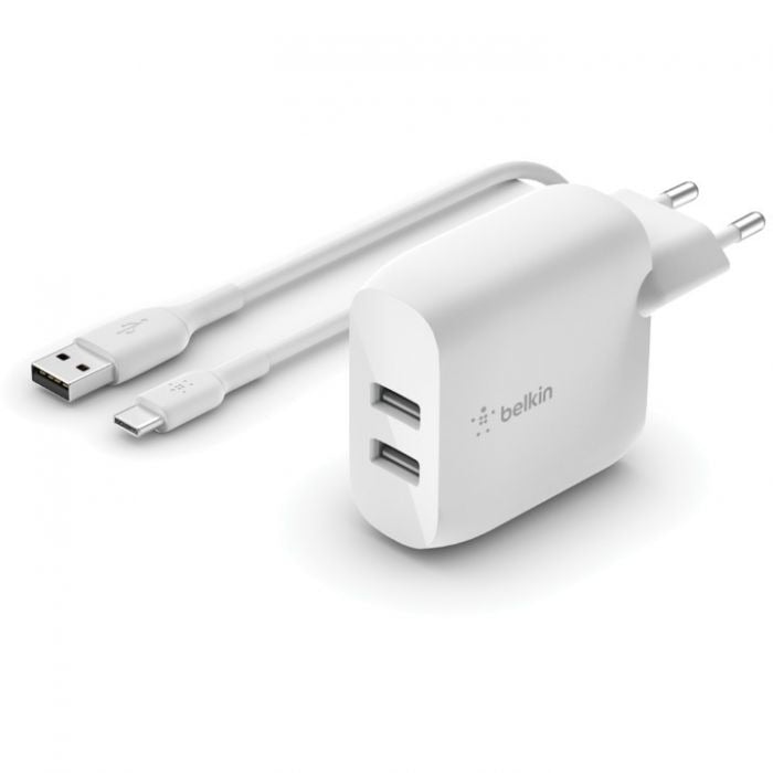 Belkin Dual USB Wall Charger + USB-A naar USB-C kabel - 24W Oplader Wit