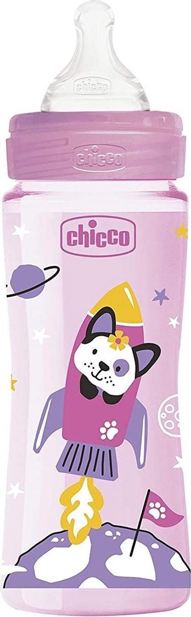 Chicco Zuigfles 330 Ml Polymeer/siliconen Roze/transparant