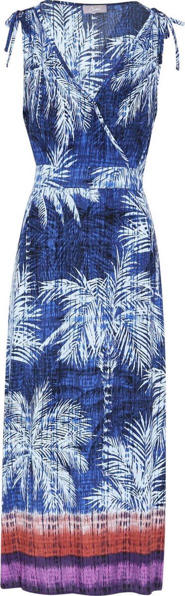 Cassis - Lange jurk in viscose met een palmprint - Marineblauw