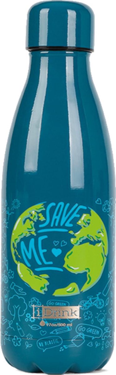 I-drink Thermosfles Wereld 350 Ml Rvs Blauw/groen
