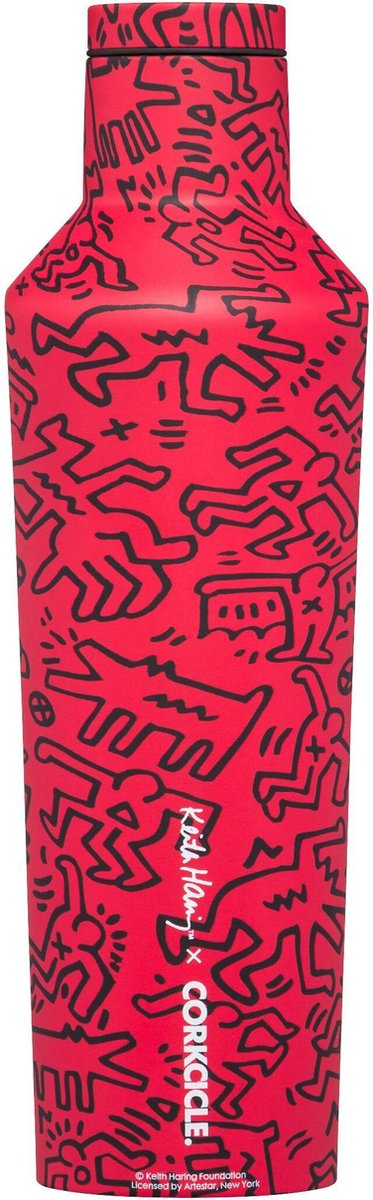 Corcicle Canteen -Keith Haring Street Art Edition - 475ml - Roestvrijstaal - 16oz. Waterfles en Thermosfles - 3wandig - 25uur koud en 12uur warm - Rood - BPA vrij - grote opening voor ijsklontjes - komt in speciale doos