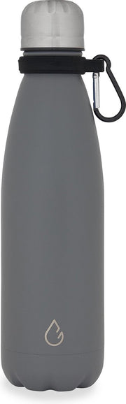 Wattamula Design eco RVS drinkfles - donkergrijs - met extra carrier - 500 ml - waterfles - thermosfles - sport
