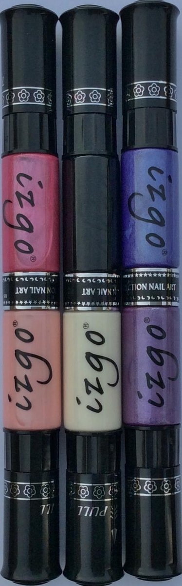IZGO Naildesign 2 in 1 Nagellak DUO Nail Art Pen Pinky Violet Set met extra IZGO zwart en wit pen