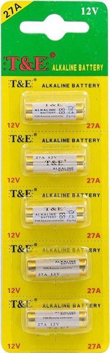 T&E 27A Alkaline Batterijen - 12V - 5 Stuks