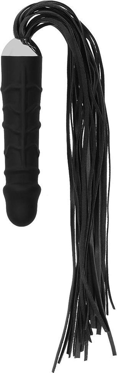 Ouch – Siliconen Dildo Flogger Zweep met Geaderde Penis voor Extra Stimulatie – Zwart