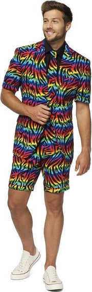 Zomer heren festival kostuum Summer Wild Rainbow zebra regenboog - Opposuits pak - Verkleedkleding/Carnavalskleding 48 (M)