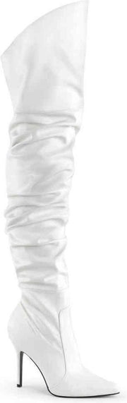 Classique-3011 hoge overknee scrunch laars met puntige neus en stiletto hak wit - (EU 41