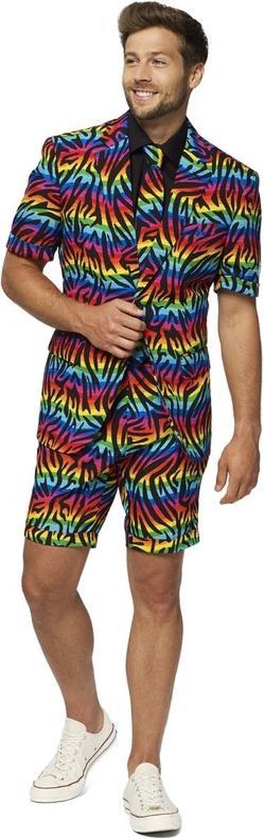 Zomer heren festival kostuum Summer Wild Rainbow zebra regenboog - Opposuits pak - Verkleedkleding/Carnavalskleding 46 (S)