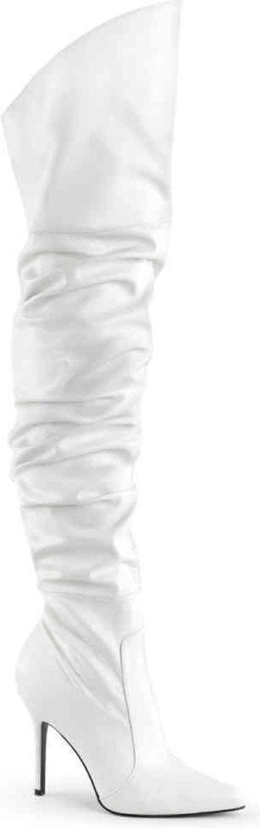 Classique-3011 hoge overknee scrunch laars met puntige neus en stiletto hak wit - (EU 44 = US 13) - Pleaser