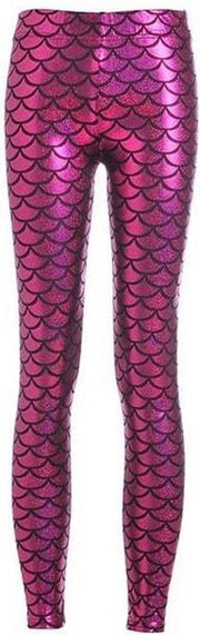 Zeemeermin kinder legging roze - maat 158-164 XXS - kleine mermaid Ariel schubben glitter broek metallic