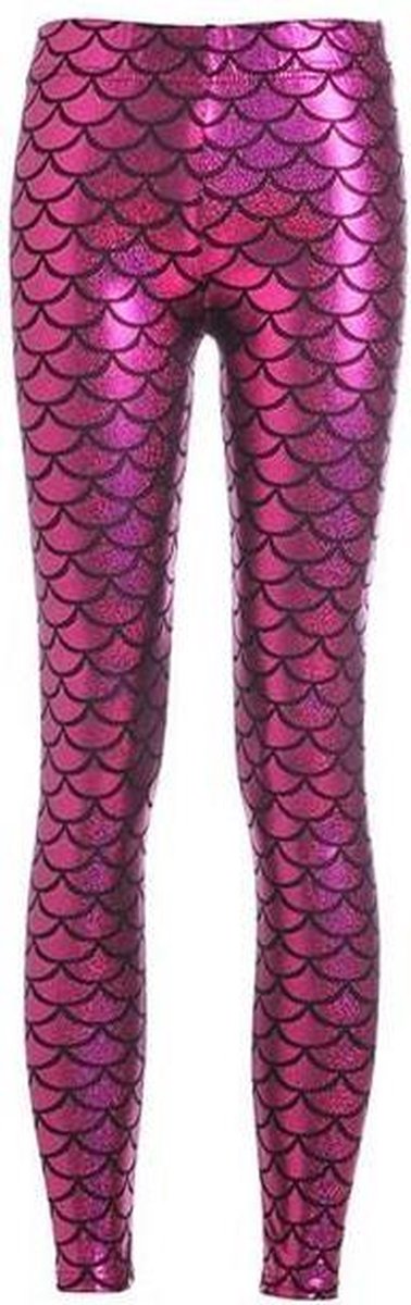 Zeemeermin kinder legging roze - maat 158-164 XXS - kleine mermaid Ariel schubben glitter broek metallic