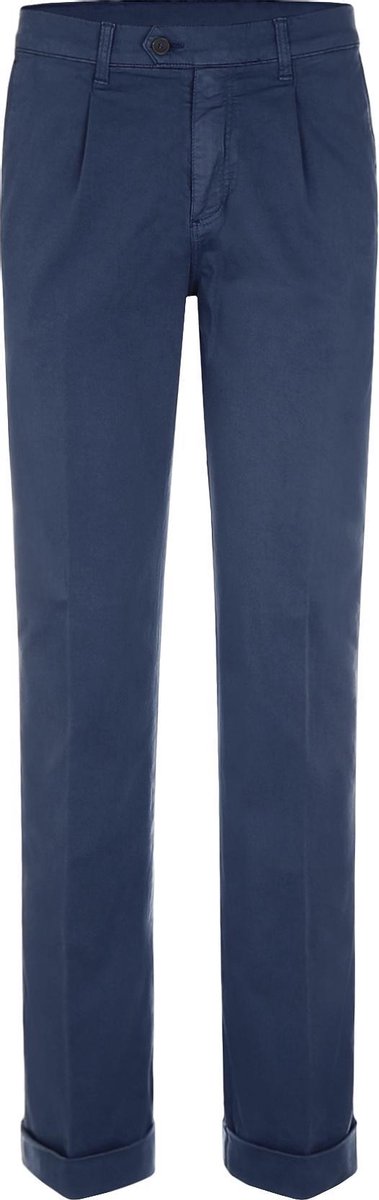 The English Hatter Mannen Pantalon met Bandplooi en omslag Blauw Katoen Maat: 48