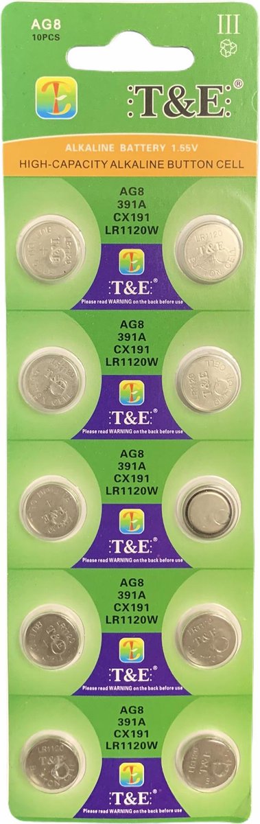 AG8 Alkaline Batterijen LR1120/LR55 – Knoopcel - Hoge Capaciteit – 10 Stuks