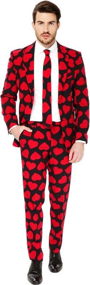 Heren kostuum King Of Hearts rode hartjes/harten - Opposuits pak - Verkleedkleding/Carnavalskleding 48 (M)