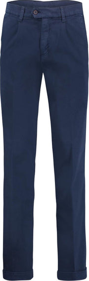 The English Hatter Mannen Pantalon met Bandplooi en omslag Blauw Katoen Maat: 48