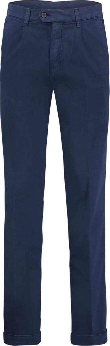 The English Hatter Mannen Pantalon met Bandplooi en omslag Blauw Katoen Maat: 48