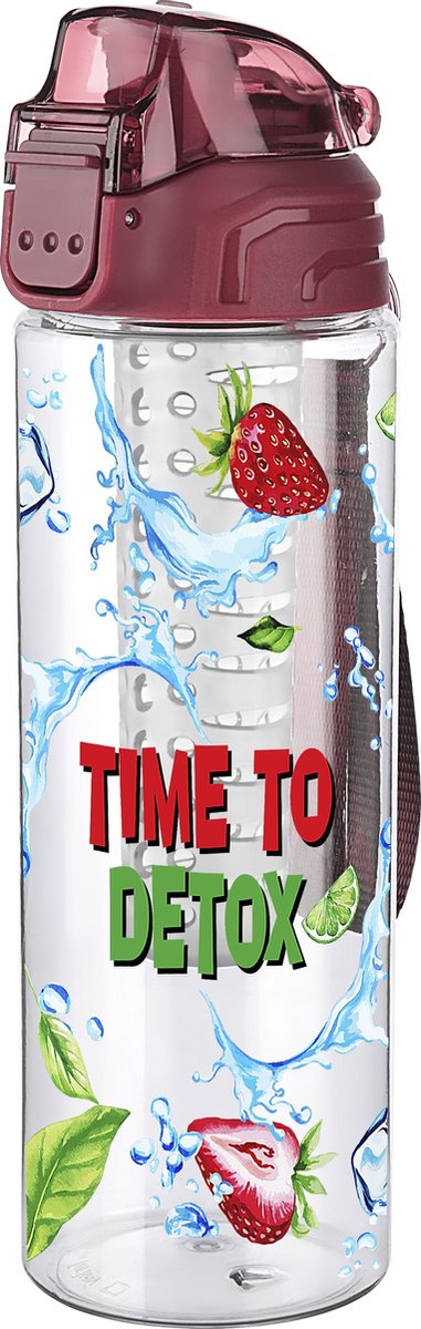 Detox waterfles met infuser 700 ml - drinkfles - waterfles - fruitfilter - edelstenen - sportfles - lekt niet - rood