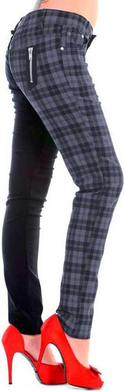 Banned Skinny fit broek -L- HALF BLACK HALF CHECK Zwart/Grijs