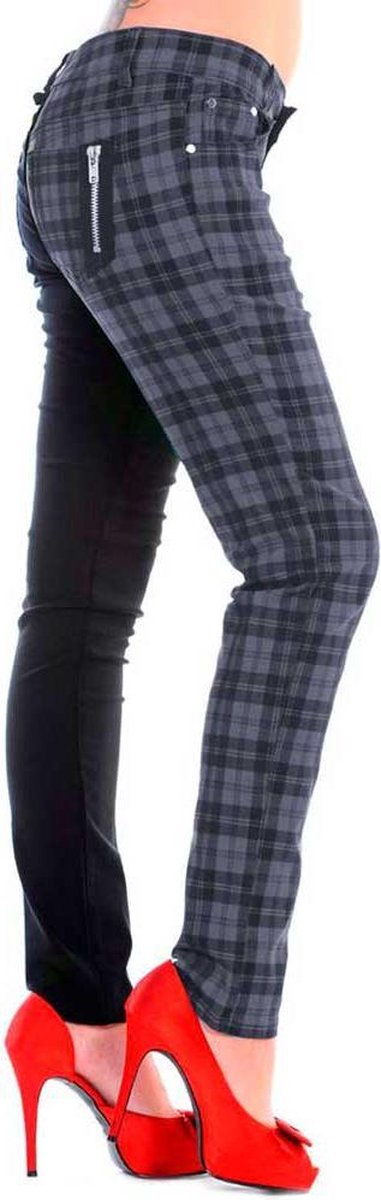 Banned Skinny fit broek -L- HALF BLACK HALF CHECK Zwart/Grijs