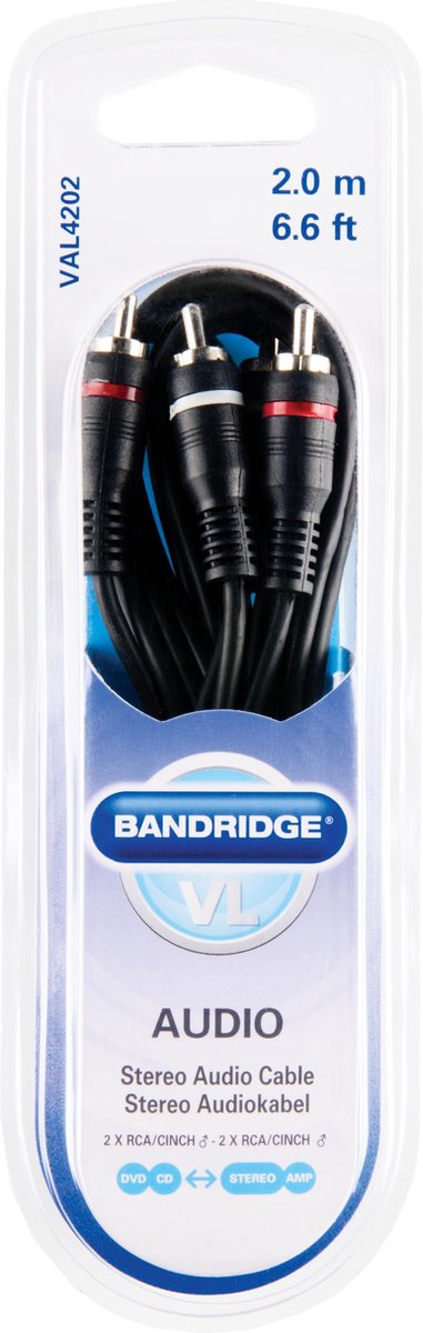 Bandridge VAL4202 Stereo Audiokabel 2x Rca Male - 2x Rca Male 2.00 M Zwart