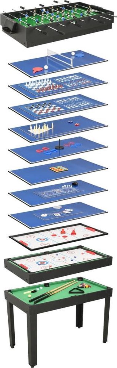 Multispeltafel - 15-in-1 - MDF - Zwart - 121x61x82 cm  (B x D x H)