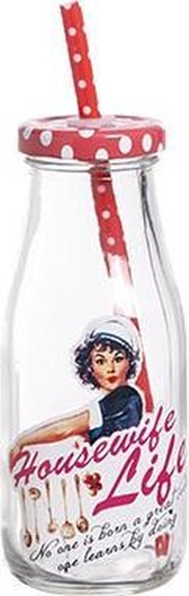 Beugelfles - Melkfles - Waterfles - Limonadefles - Swing Fles - Housewife Life - Met deksel en rietje
