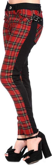 Banned Skinny fit broek -M- TARTAN Rood/Zwart