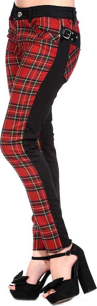 Banned Skinny fit broek -M- TARTAN Rood/Zwart